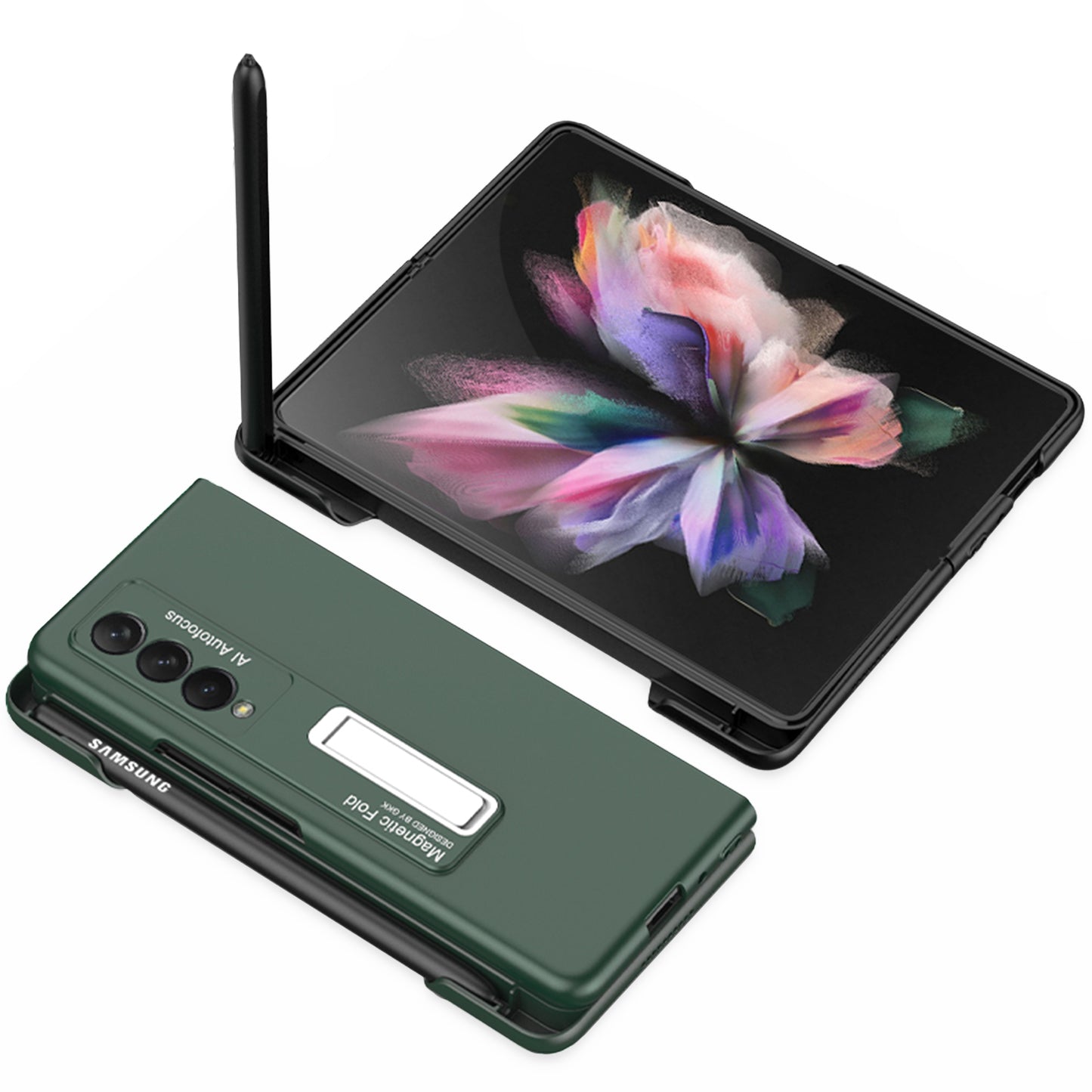 Ultra-thin Magnetic Stand Case For Samsung Galaxy Z Fold 3 5G With Edge Pen Slot Hard Phone Cover For Samsung Z Fold 3 Case