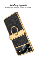 Cargar imagen en el visor de la galería, Magnetic Hinge Leather Texture Cover For Samsung Galaxy Z Flip 3 Case Back Screen Glass Plating Hard For Galaxy Z Flip3 Case