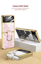 Cargar imagen en el visor de la galería, Shell Pattern Tempered Glass Case For Samsung Galaxy Z Flip 3 5G Plating Frame Ring hard Phone Cover For Galaxy Z Flip3 Case