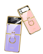 Load image into Gallery viewer, Tempered Glass Ring Case For Samsung Galaxy Z Flip 3 5G Luxury Back Screen Glass Plating Phone Cover For Galaxy Z Flip3 Case