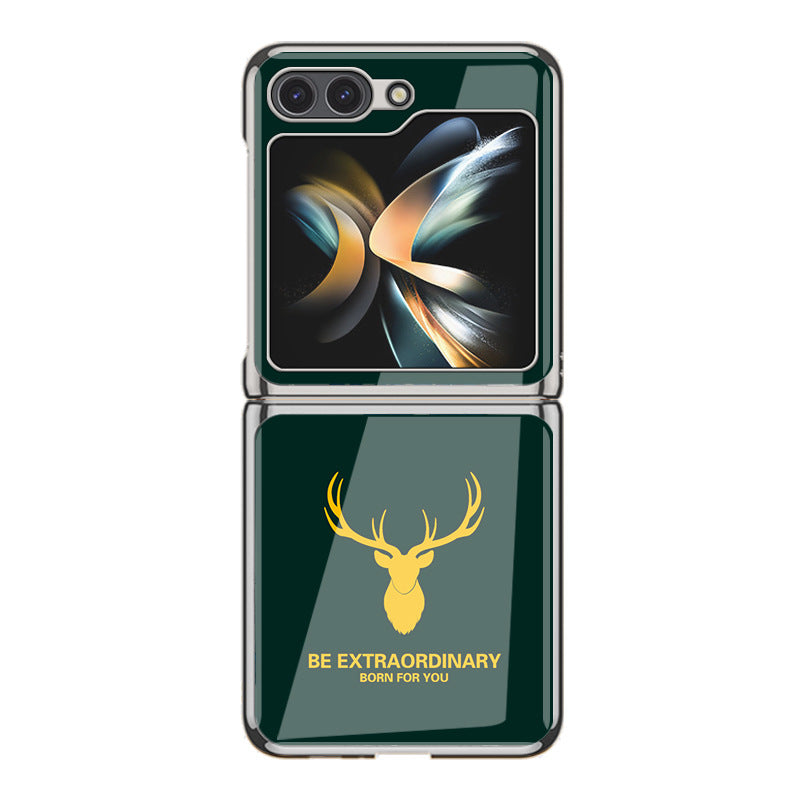 Simple Deer Head Samsung Z Flip5 Shell Electroplated Glass Protective Case
