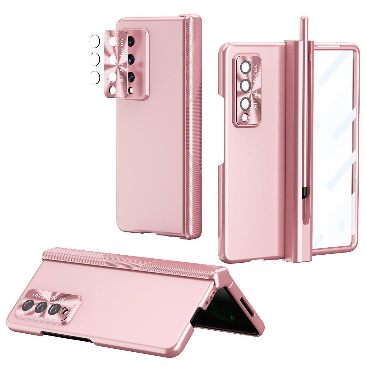Pen Holder Luxury Full Protection Case for Samsung Galaxy Z Fold4 5G Fold3 with Tempered Glass Film