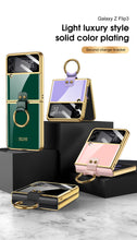 Load image into Gallery viewer, Tempered Glass Ring Case For Samsung Galaxy Z Flip 3 5G Luxury Back Screen Glass Plating Phone Cover For Galaxy Z Flip3 Case