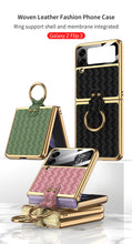 Load image into Gallery viewer, Electroplated Braided Leather Case For Samsung Galaxy Z Flip 3 5G Back Tempered Glass Phone Cover For Galaxy Z Flip3 Case