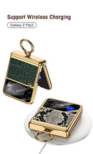 Cargar imagen en el visor de la galería, Magnetic Hinge Leather Texture Cover For Samsung Galaxy Z Flip 3 Case Back Screen Glass Plating Hard For Galaxy Z Flip3 Case