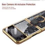 Cargar imagen en el visor de la galería, Shell Pattern Tempered Glass Case For Samsung Galaxy Z Flip 3 5G Plating Frame Ring hard Phone Cover For Galaxy Z Flip3 Case