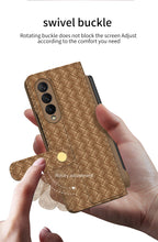 Carregar imagem no visualizador da galeria, Leather Weaving BV Grid Case For Samsung Galaxy Z Fold 3 5G Card Clip Slot Phone Cover For Galaxy Z Fold 3 Case Included Pen