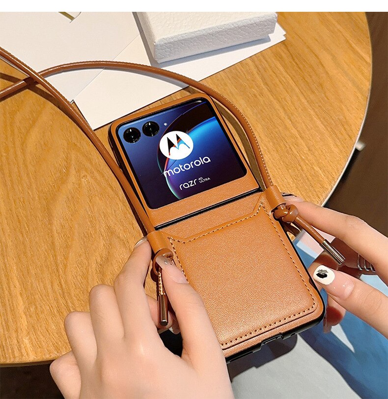 Luxury Simple Business Crossbody Lanyard Card Holder Phone Case For Motorola Razr 40