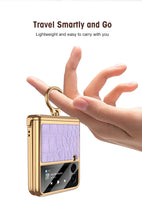 Cargar imagen en el visor de la galería, Magnetic Hinge Leather Texture Cover For Samsung Galaxy Z Flip 3 Case Back Screen Glass Plating Hard For Galaxy Z Flip3 Case