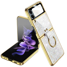 Cargar imagen en el visor de la galería, Shell Pattern Tempered Glass Case For Samsung Galaxy Z Flip 3 5G Plating Frame Ring hard Phone Cover For Galaxy Z Flip3 Case