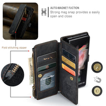 Load image into Gallery viewer, Leather Samsung Galaxy Z Fold4 5G Wallet Case With Lanyard Strap Wristlet Zipper Card Holder Case