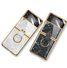 Cargar imagen en el visor de la galería, Shell Pattern Tempered Glass Case For Samsung Galaxy Z Flip 3 5G Plating Frame Ring hard Phone Cover For Galaxy Z Flip3 Case