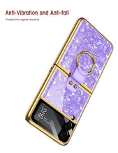 Cargar imagen en el visor de la galería, Shell Pattern Tempered Glass Case For Samsung Galaxy Z Flip 3 5G Plating Frame Ring hard Phone Cover For Galaxy Z Flip3 Case