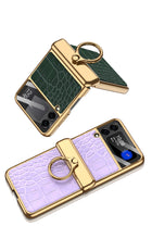 Cargar imagen en el visor de la galería, Magnetic Hinge Leather Texture Cover For Samsung Galaxy Z Flip 3 Case Back Screen Glass Plating Hard For Galaxy Z Flip3 Case