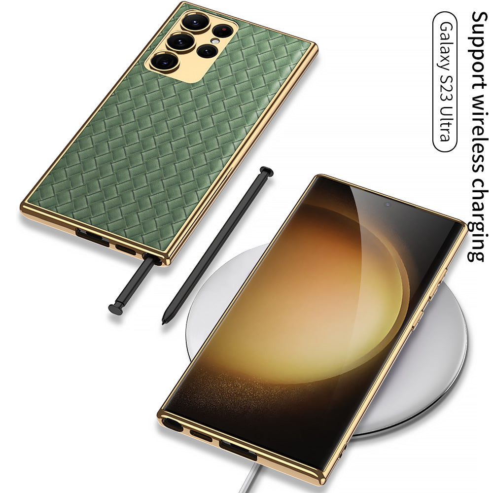 Weaved Pattern Electroplated Leather Case For Samsung Galaxy S23 S23 Plus S23 Ultra