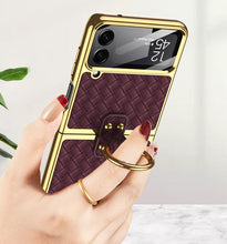 Load image into Gallery viewer, Leather Samsung Galaxy Z Flip4 5G Case With Back Screen Protector And Ring Holder