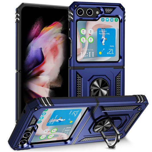 Samsung Galaxy Z Flip5 Armor Heavy Duty Military Grade Protection Case Built-in 360° Rotate Ring Stand