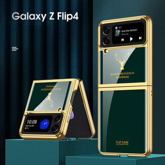 Luxury Electroplating Deer Glass Case For Samsung Galaxy Z Flip4 5G