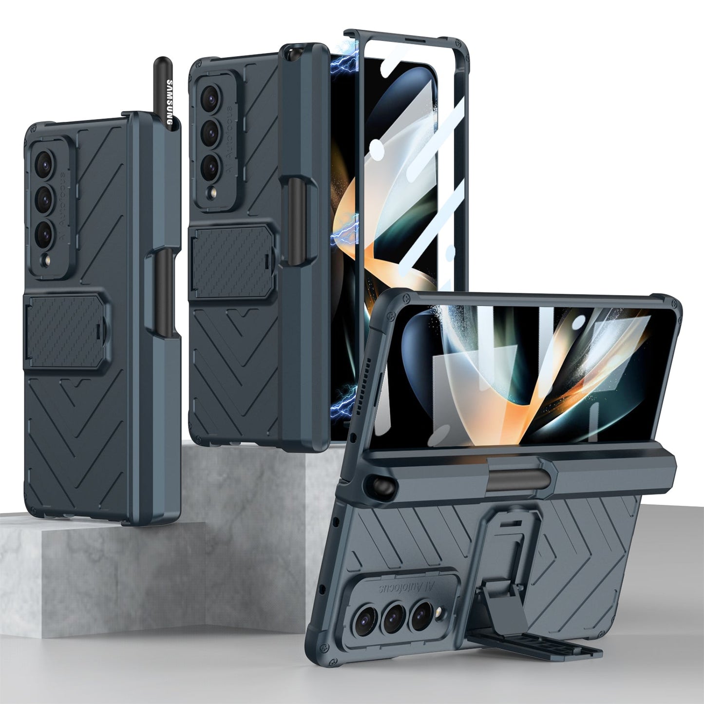 Hardcore Armor Case For Samsung Galaxy Z Fold4 5G With Push Pen Case Kickstand And Film Protector