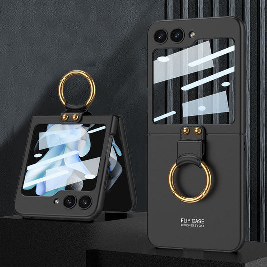 Electroplated Samsung Galaxy Z Flip 5 Case with Front Screen Tempered Glass Protector and Ring