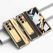 Cargar imagen en el visor de la galería, Plating Leather Galaxy Z Fold5 Case with Front Screen Protector & Flat Hinge Protection & Hidden Stand