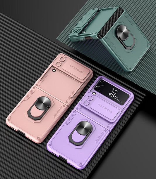Armor Shockproof Case For Samsung Galaxy Z Flip4 5G WIth Ring Holder and Lens Slide Protector