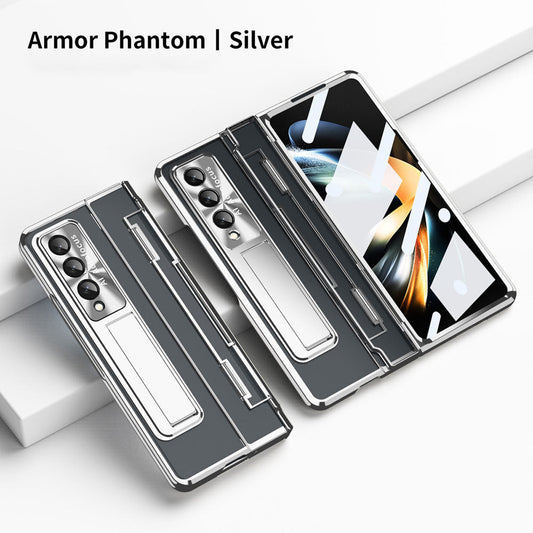 Armor Phantom Aluminum Alloy Transparent Frosted Stand Hinge Phone Case For Samsung Galaxy Z Fold3 Fold4 5G With Screen Protector Samsung Cases