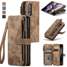 Load image into Gallery viewer, Leather Samsung Galaxy Z Fold4 5G Wallet Case With Lanyard Strap Wristlet Zipper Card Holder Case