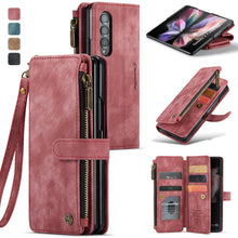 Load image into Gallery viewer, Leather Samsung Galaxy Z Fold4 5G Wallet Case With Lanyard Strap Wristlet Zipper Card Holder Case