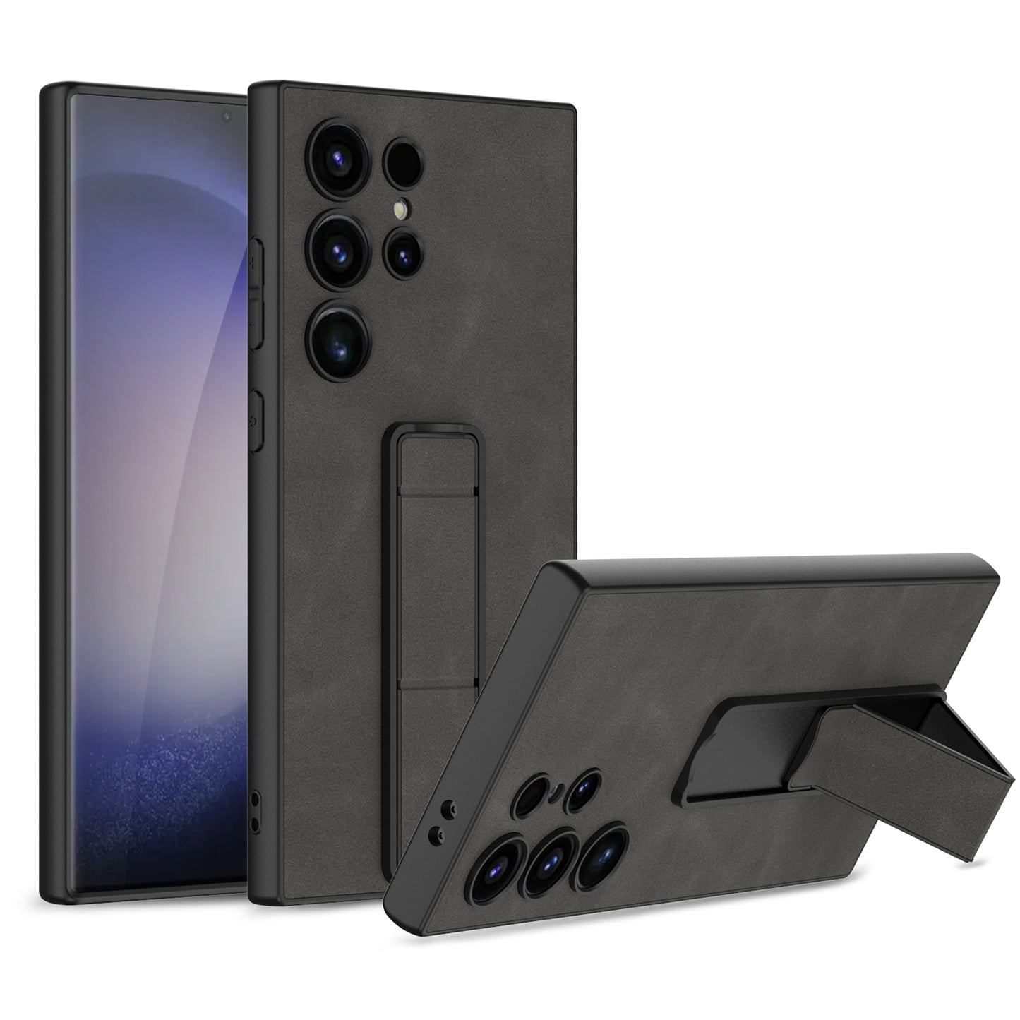 Samsung Galaxy S24Ultra S24Plus Push-Pull Bracket Plain Leather Case