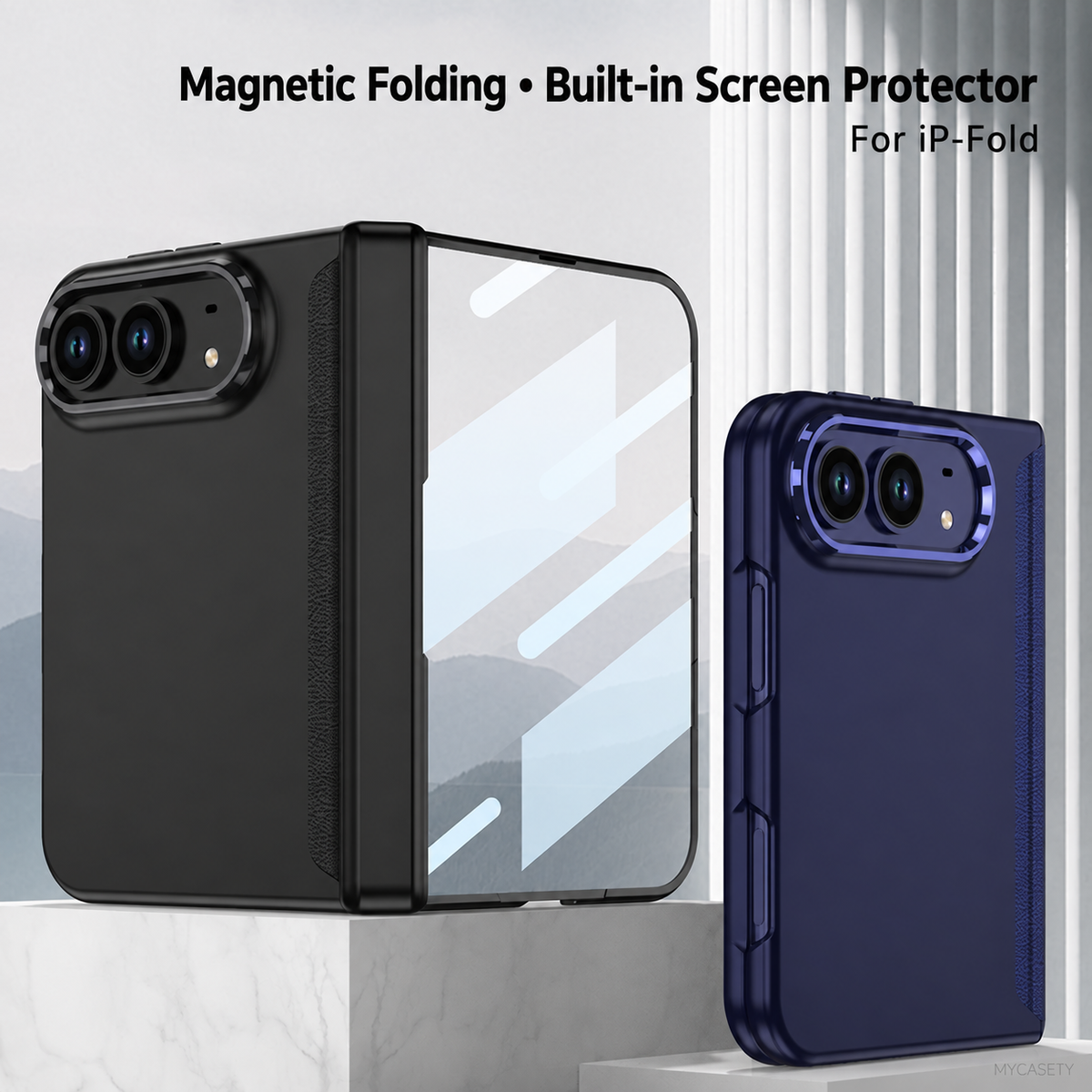 iPhone Duo - Magnetic Hinge Protection Business Cover Built-in Tempered Glass Film