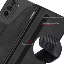 Load image into Gallery viewer, Leather Pen Holder Armor Phone Case With Back Screen Protector For Samsung Galaxy Z Fold5 Fold4 - Mycasety Mycasety
