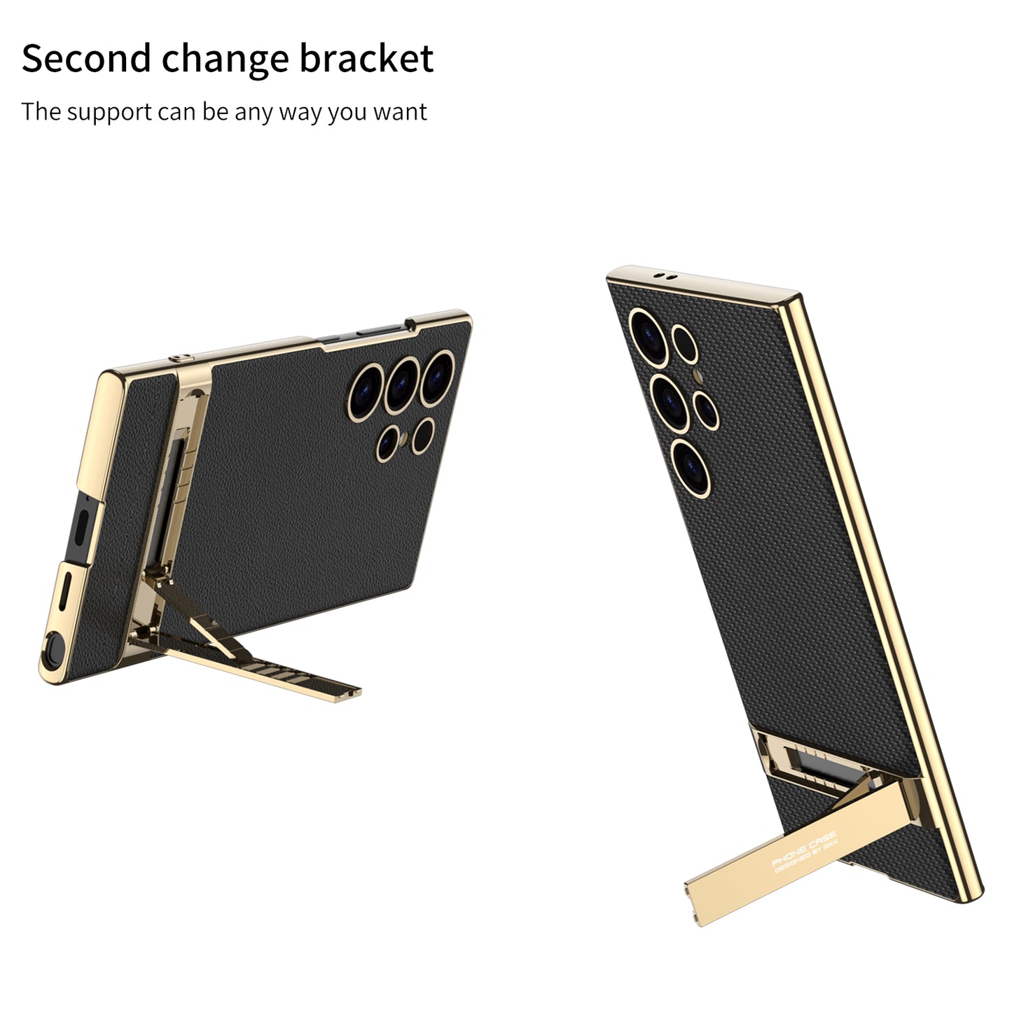 Shockproof with Precision Cutouts S24Ultra Electroplated Vegan Leather Stand Case for S24Ultra S24 Plus