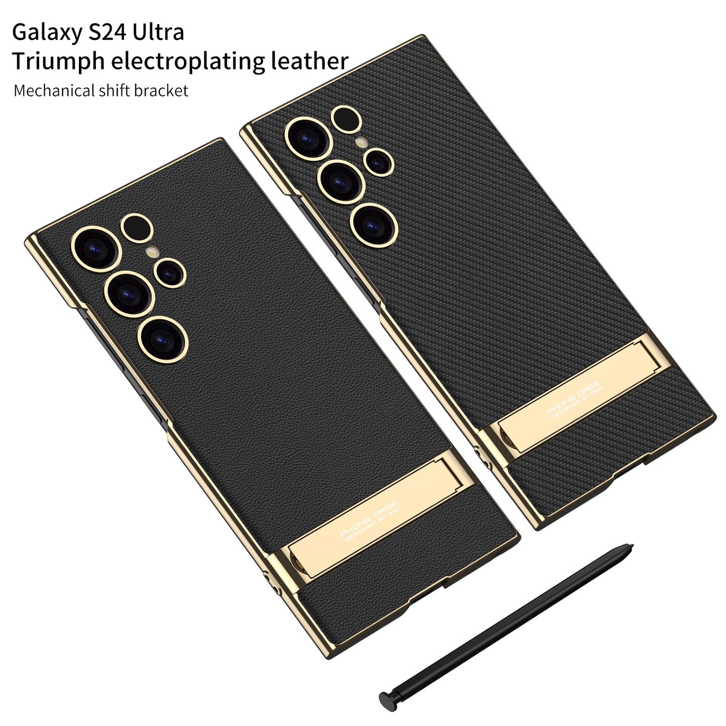 Shockproof with Precision Cutouts S24Ultra Electroplated Vegan Leather Stand Case for S24Ultra S24 Plus