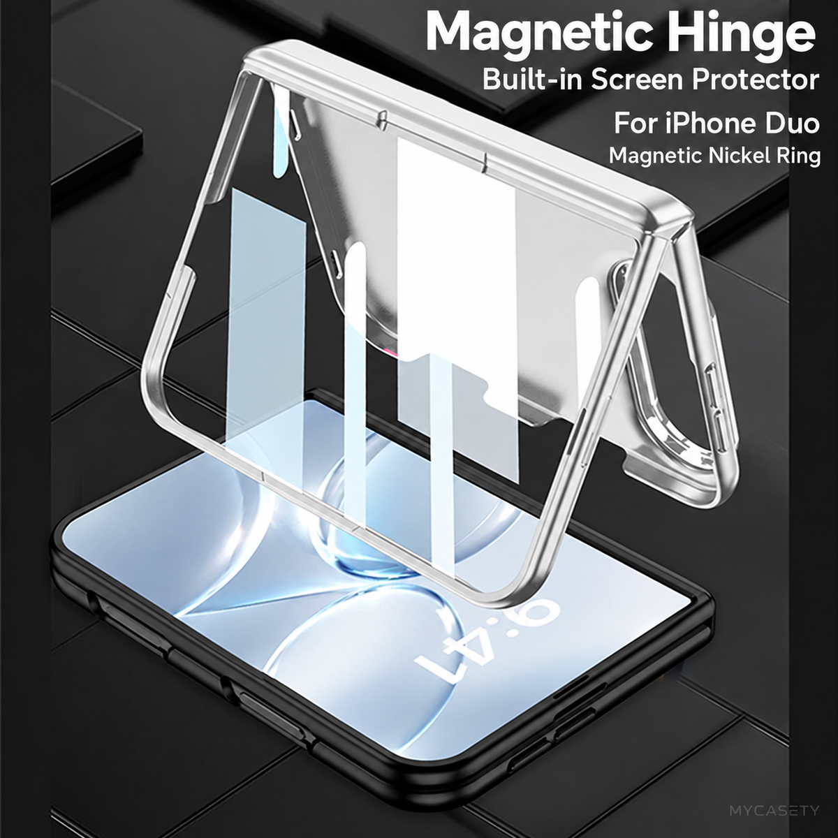 iPhone Duo - Magnetic Hinge Protection Fashion Cover Built-in Tempered Glass Film & Magnetic Ring