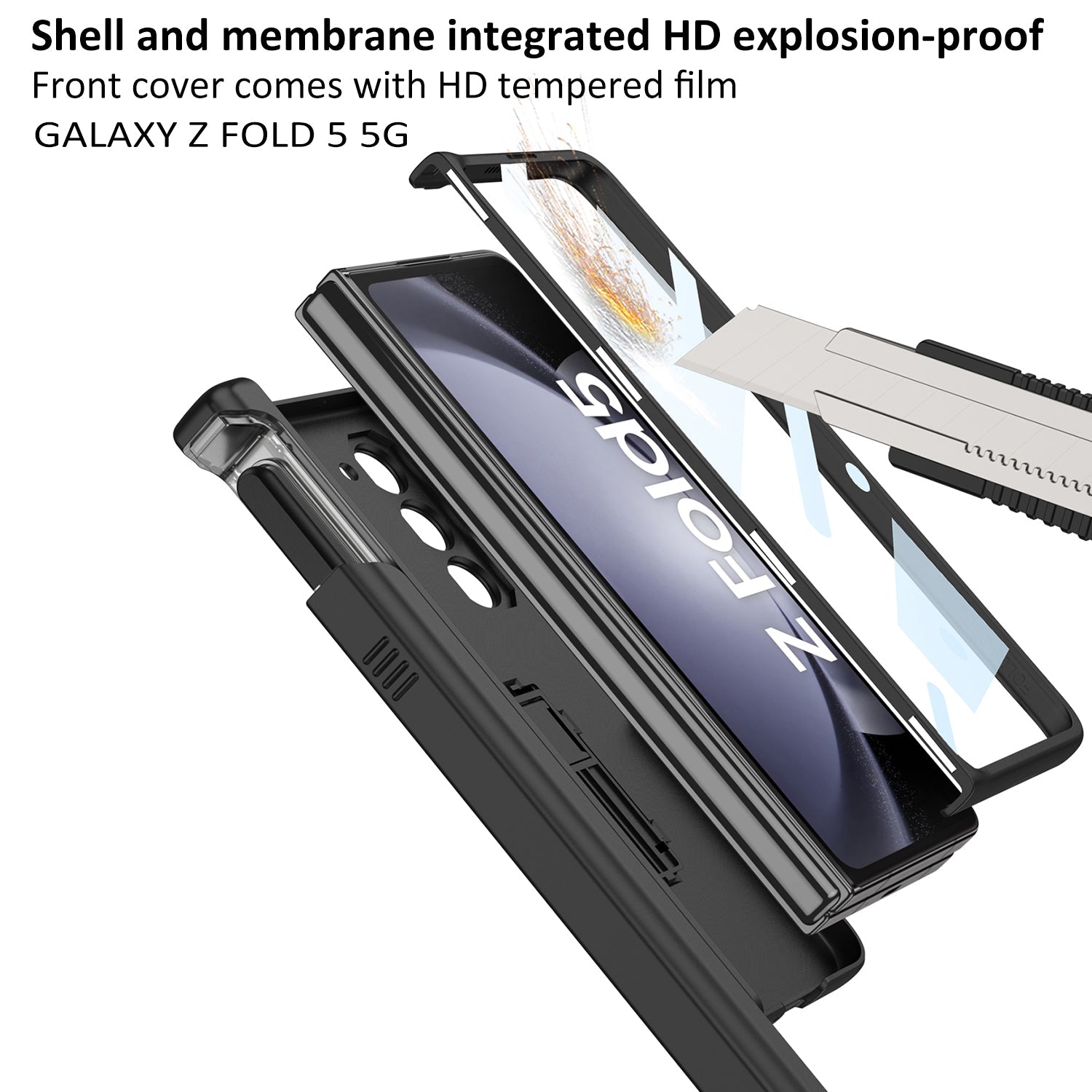 Armor All-included Magnetic Hinge Slide Pen Case Holder Phone Case With Back Screen Protector For Samsung Galaxy Z Fold3 Fold4 Fold5 - Mycasety Mycasety