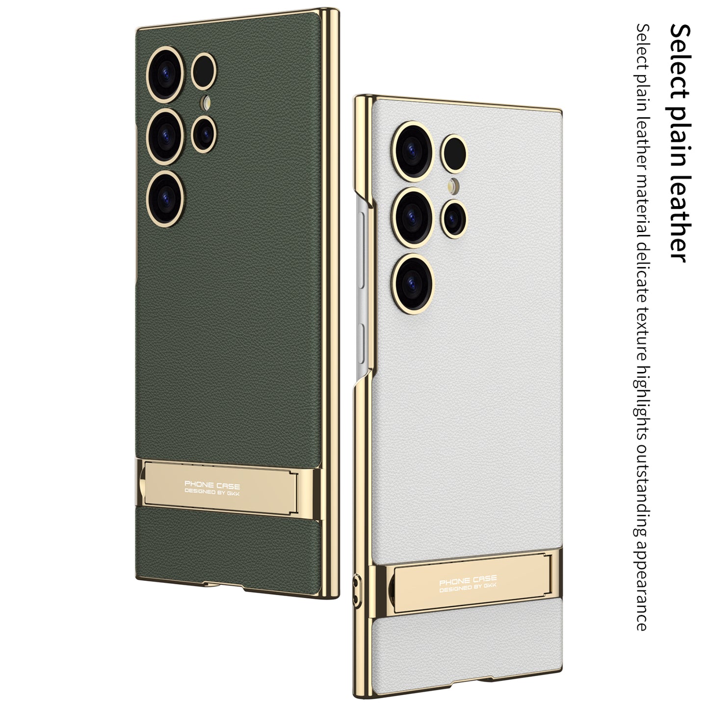 Shockproof with Precision Cutouts S24Ultra Electroplated Vegan Leather Stand Case for S24Ultra S24 Plus