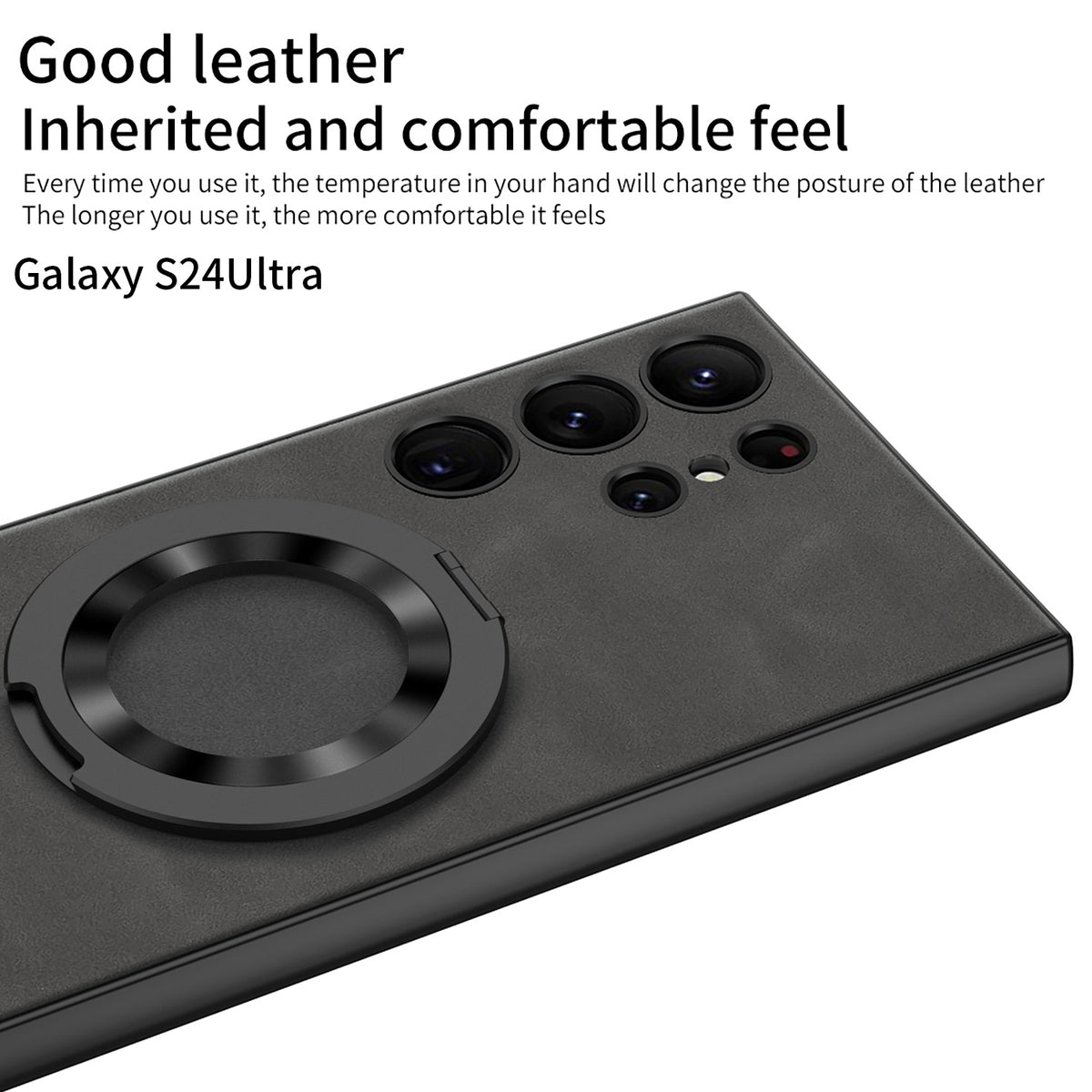 Ring Bracket Plain Leather Case For Samsung Galaxy S24 S24Ultra
