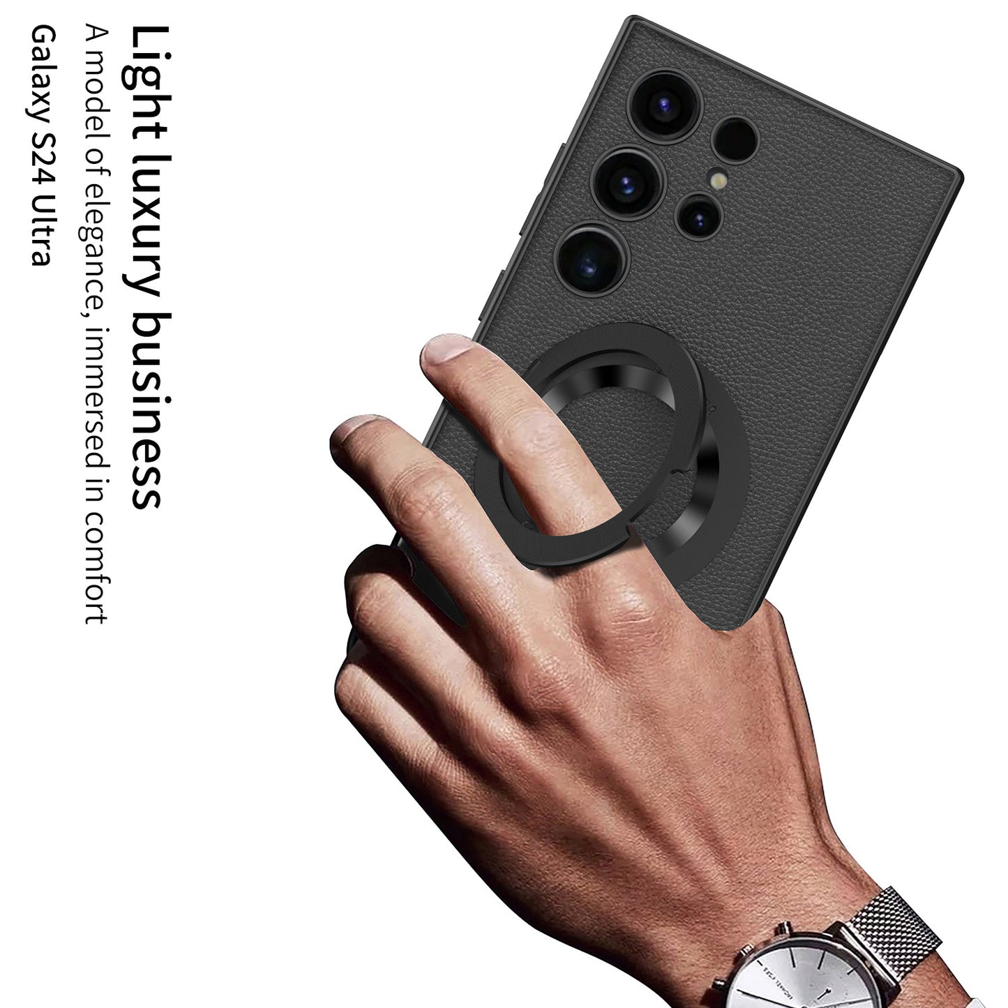 Wireless Magnetized Fulcrum 360 Rotating Stand S24Ultra Leather Case