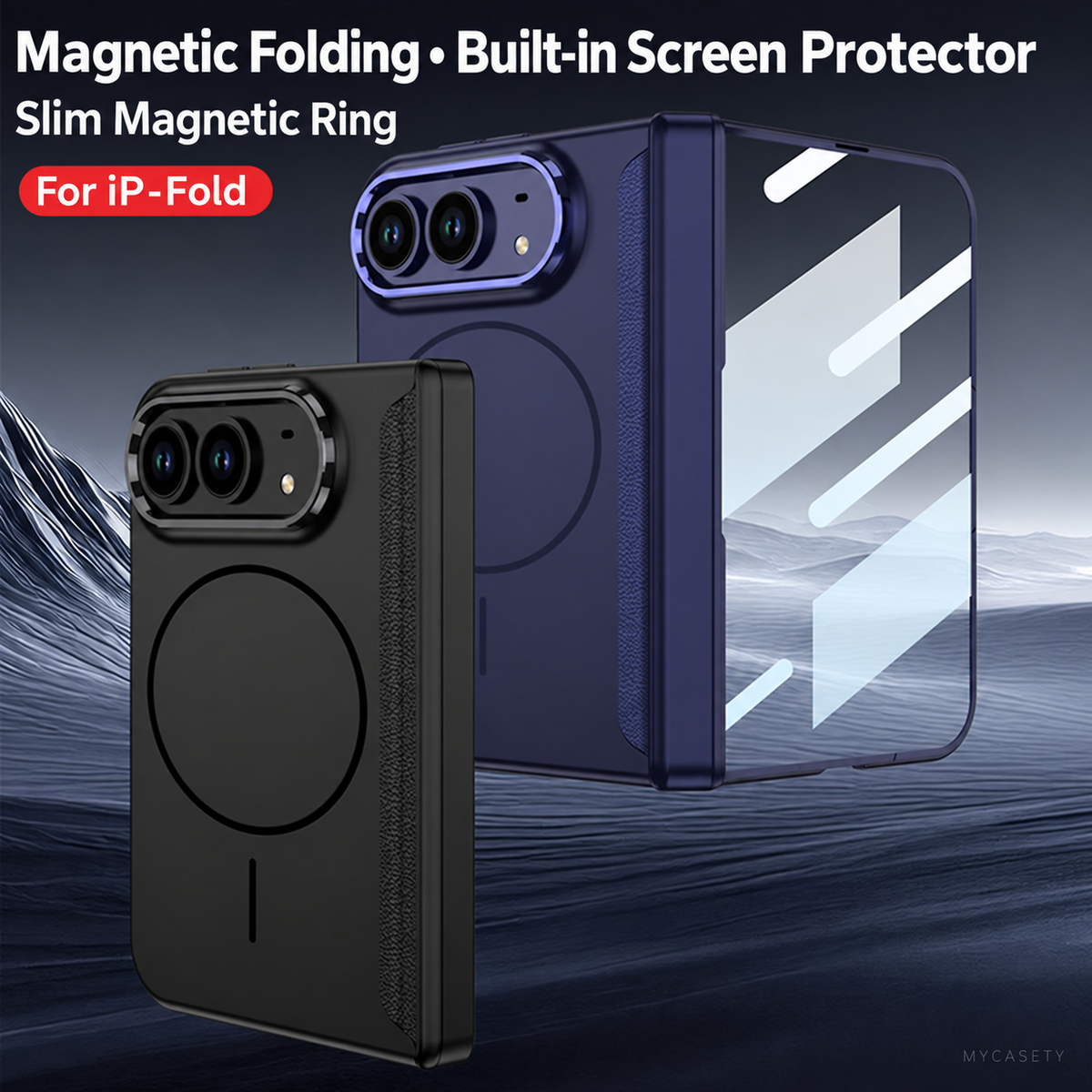iPhone Duo - Magnetic Hinge Protection Business Cover Built-in Tempered Glass Film &  Magnetic Ring