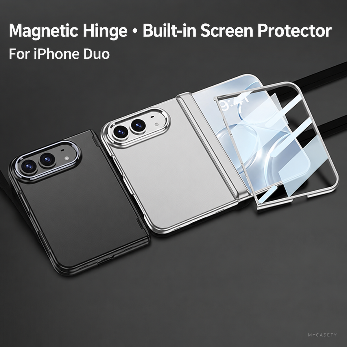iPhone Duo - Magnetic Hinge Protection Fashion Cover Built-in Tempered Glass Film
