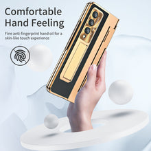Load image into Gallery viewer, Hinge Folding Leather Magnetic Bracket Shell Electroplated Case For Samsung Galaxy Z Fold4 Fold3 5G With S Pen Slot &amp; Stylus - Mycasety Mycasety
