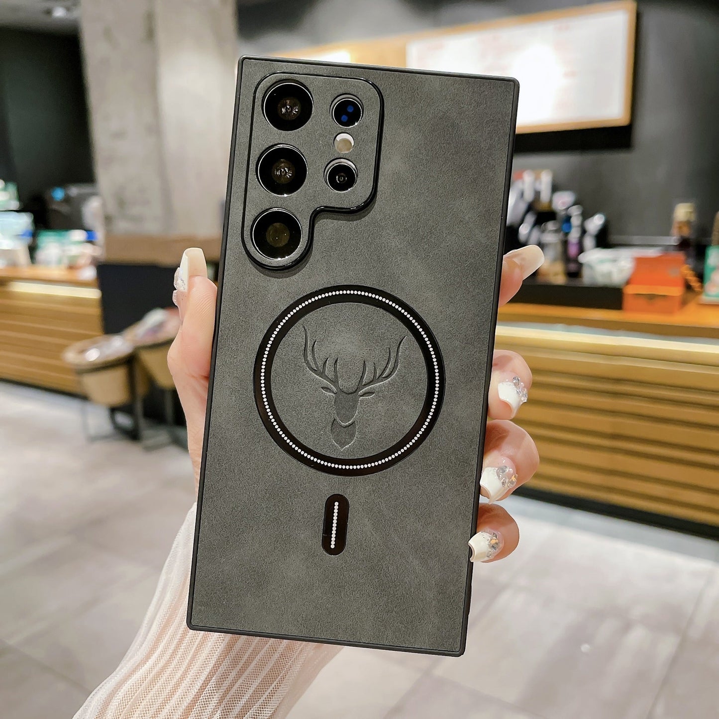 Luxury For Magnetic Wireless Charging Leather Phone Case For Samsung Galaxy S24 S23 S22 S21 Plus Ultra Cover Elk Deer Shell