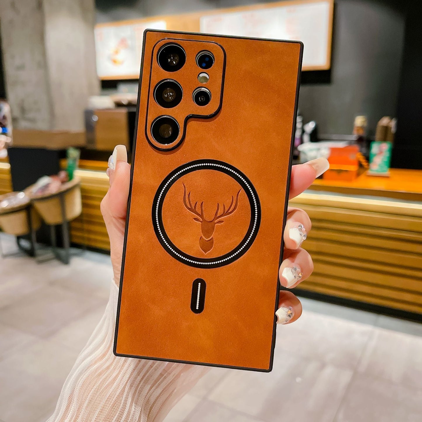 Luxury For Magnetic Wireless Charging Leather Phone Case For Samsung Galaxy S24 S23 S22 S21 Plus Ultra Cover Elk Deer Shell