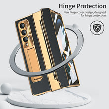 Load image into Gallery viewer, Hinge Folding Leather Magnetic Bracket Shell Electroplated Case For Samsung Galaxy Z Fold4 Fold3 5G With S Pen Slot &amp; Stylus - Mycasety Mycasety

