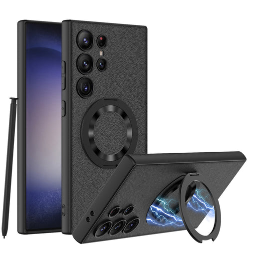 Wireless Magnetized Fulcrum 360 Rotating Stand S24Ultra Leather Case