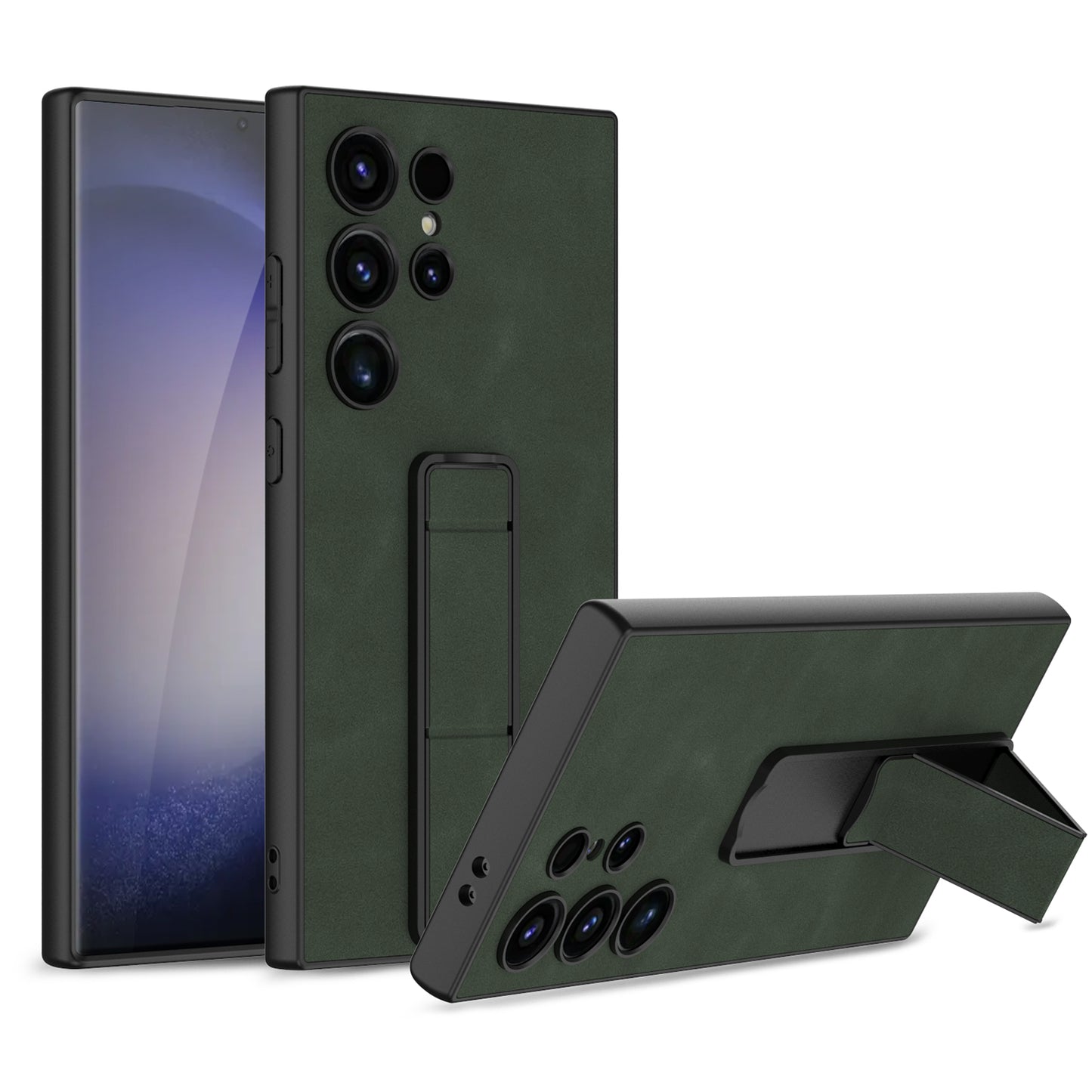 Samsung Galaxy S24Ultra S24Plus Push-Pull Bracket Plain Leather Case