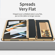 Load image into Gallery viewer, Hinge Folding Leather Magnetic Bracket Shell Electroplated Case For Samsung Galaxy Z Fold4 Fold3 5G With S Pen Slot &amp; Stylus - Mycasety Mycasety
