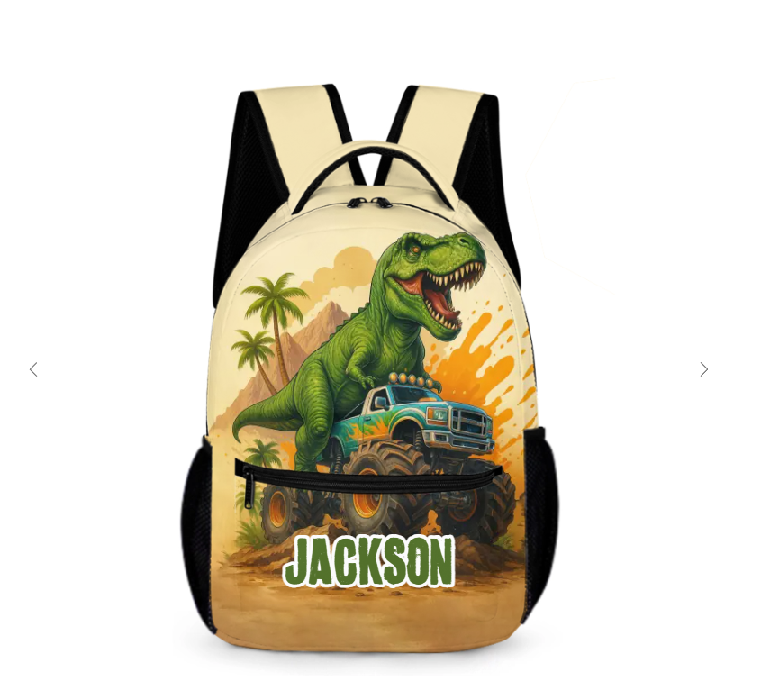 Personalized Dinosaur Truck Kids Backpack with Custom Name, Cute School Bag Gift for Boys