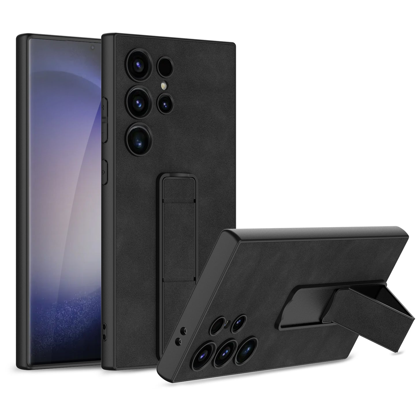 Samsung Galaxy S24Ultra S24Plus Push-Pull Bracket Plain Leather Case